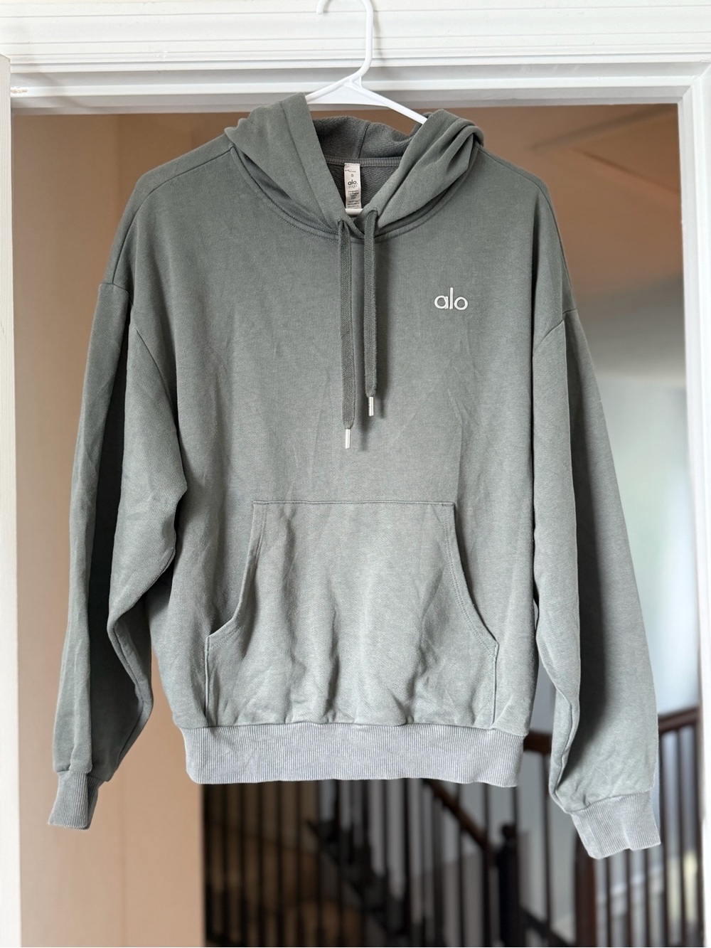 Alo Yoga Accolade Oversized Hoodie Sage Green Fleece Pullover Size Small